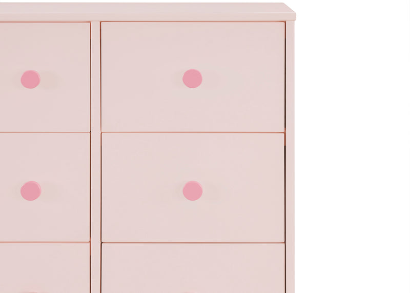 Pink cabinet with round pink handles on a white background 14-babyGap Legacy 6 Drawer Dresser with Interlocking Drawers