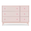 Pink dresser with four drawers and pink knobs on a white background 16-babyGap Legacy 6 Drawer Dresser with Interlocking Drawers