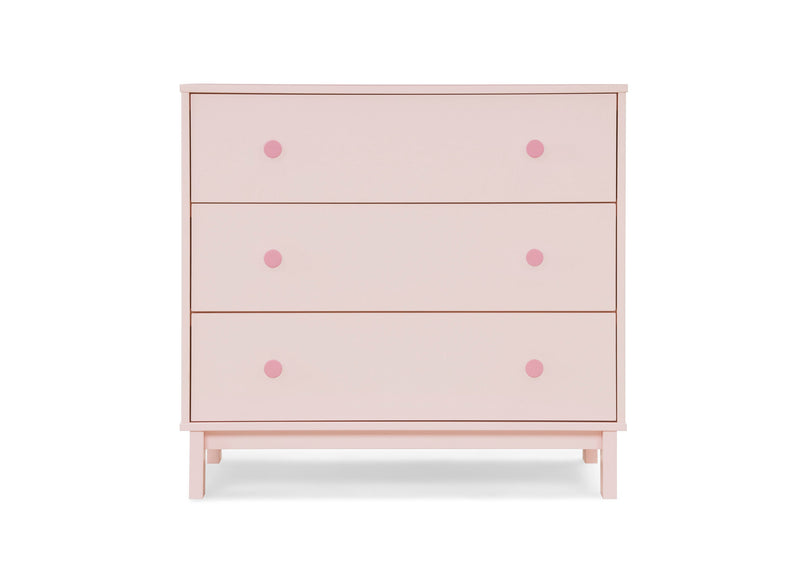 Pink dresser with three drawers on a white background 19-babyGap Legacy 3 Drawer Dresser with Interlocking Drawers