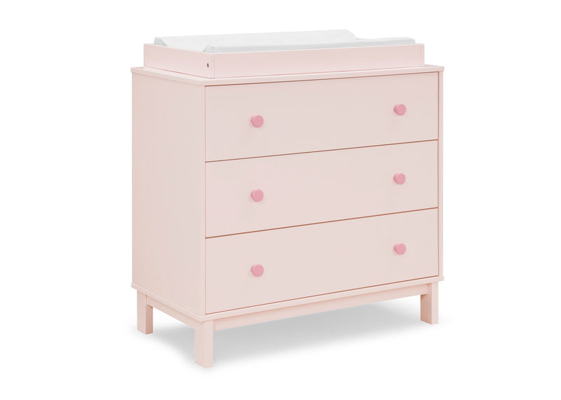 Pink dresser with changing table top on a white background