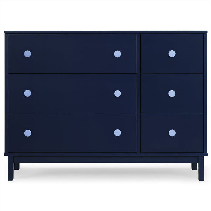 Navy blue dresser with white knobs on a white background 20-babyGap Legacy 6 Drawer Dresser with Interlocking Drawers