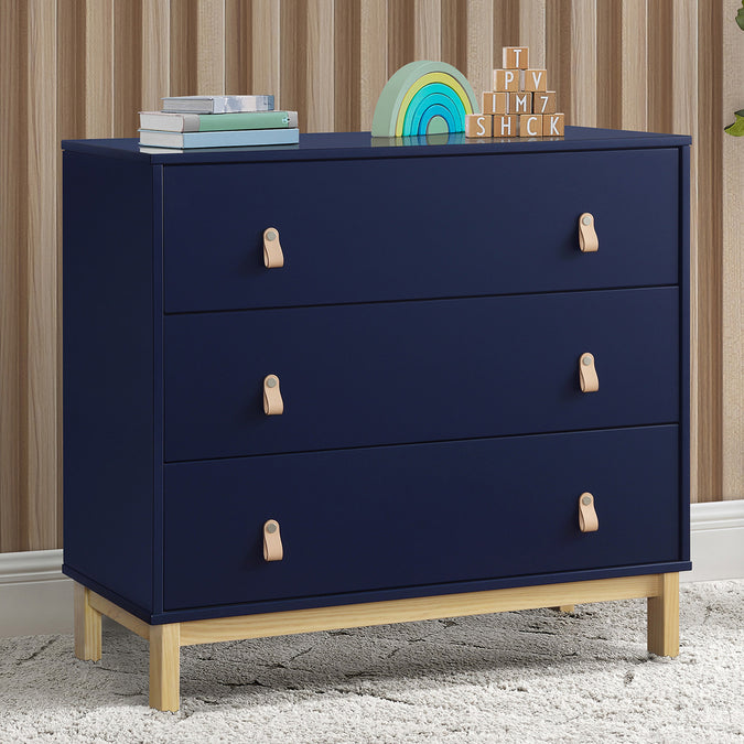 Navy with Natural (1481) 7-babyGap Legacy 3 Drawer Dresser with Leather Pulls