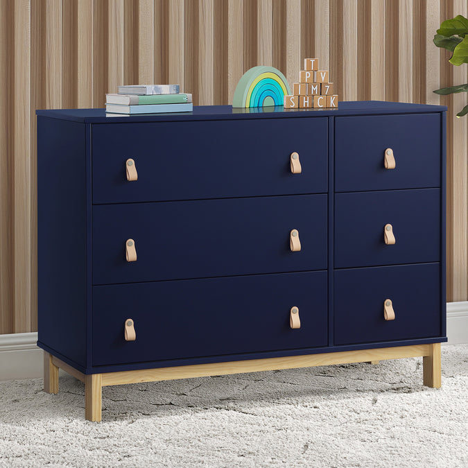 Navy with Natural (1481) 8-babyGap Legacy 6 Drawer Dresser with Leather Pulls and Interlocking Drawers