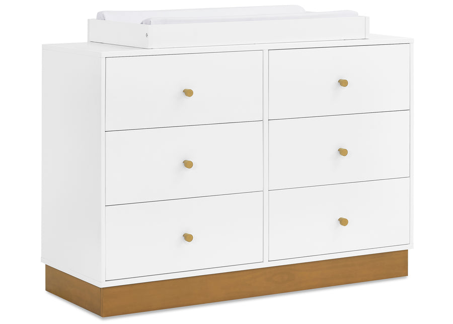 White dresser with gold accents on a white background 11-James 6 Drawer Dresser with Interlocking Drawers