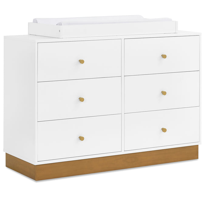 White dresser with gold accents on a white background 12-James 6 Drawer Dresser with Interlocking Drawers