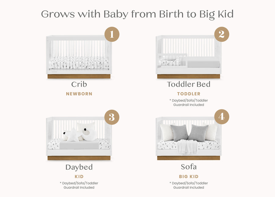 Bianca White with Acorn (1509) 3-James Acrylic 4-in-1 Convertible Crib