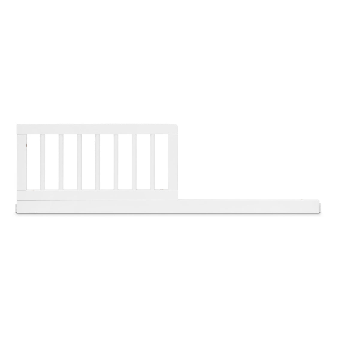 White crib with slatted headboard on a white background