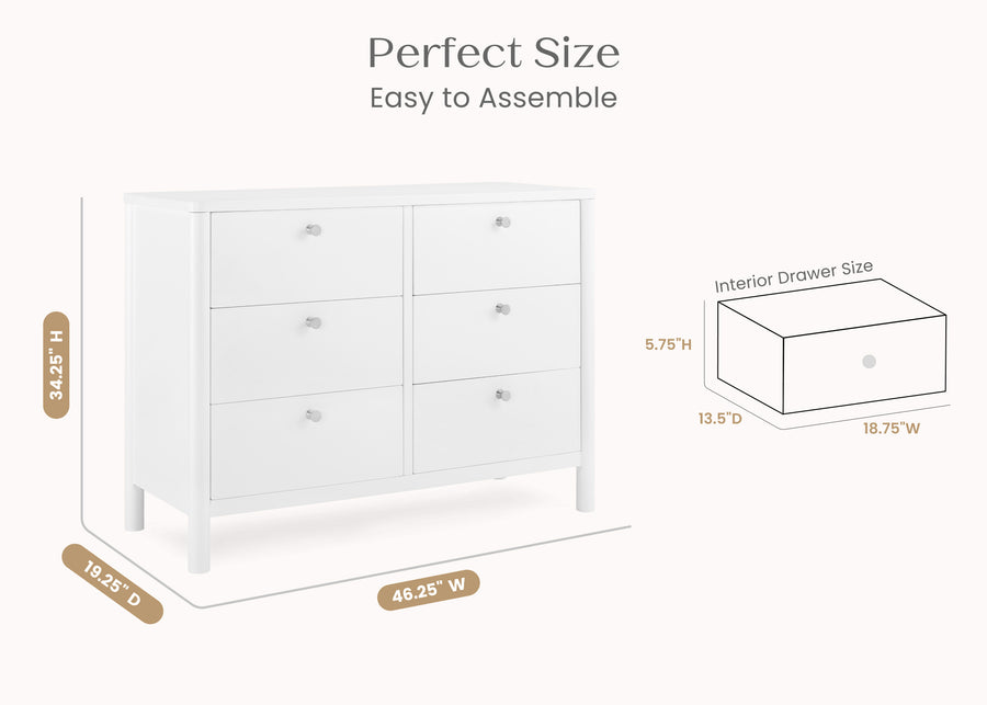 Bianca White (130) 19-Brooks 6 Drawer Dresser with Interlocking Drawers