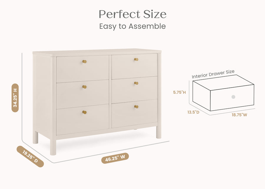 Soft Beige (1560) 34-Brooks 6 Drawer Dresser with Interlocking Drawers