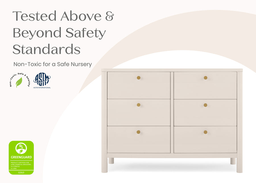 Soft Beige (1560) 38-Brooks 6 Drawer Dresser with Interlocking Drawers