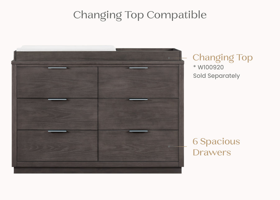 Rustic Grey (084) 29-Forever 6 Drawer Dresser with Interlocking Drawers - Naturals Collection