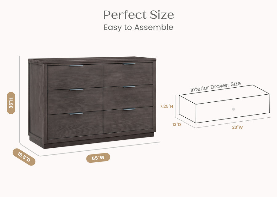 Rustic Grey (084) 30-Forever 6 Drawer Dresser with Interlocking Drawers - Naturals Collection