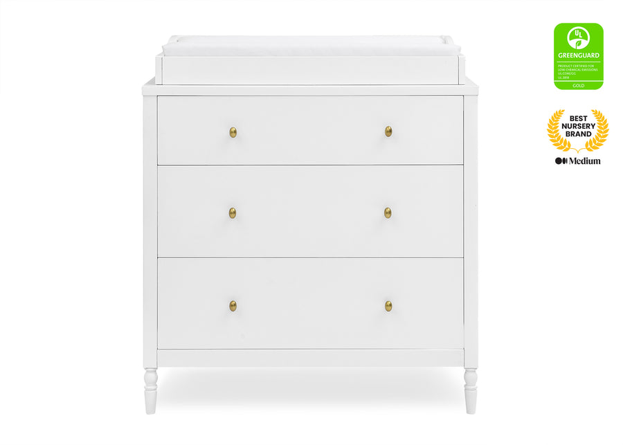 Bianca White (130) 16-Serena 3 Drawer Dresser with Changing Top and Interlocking Drawers