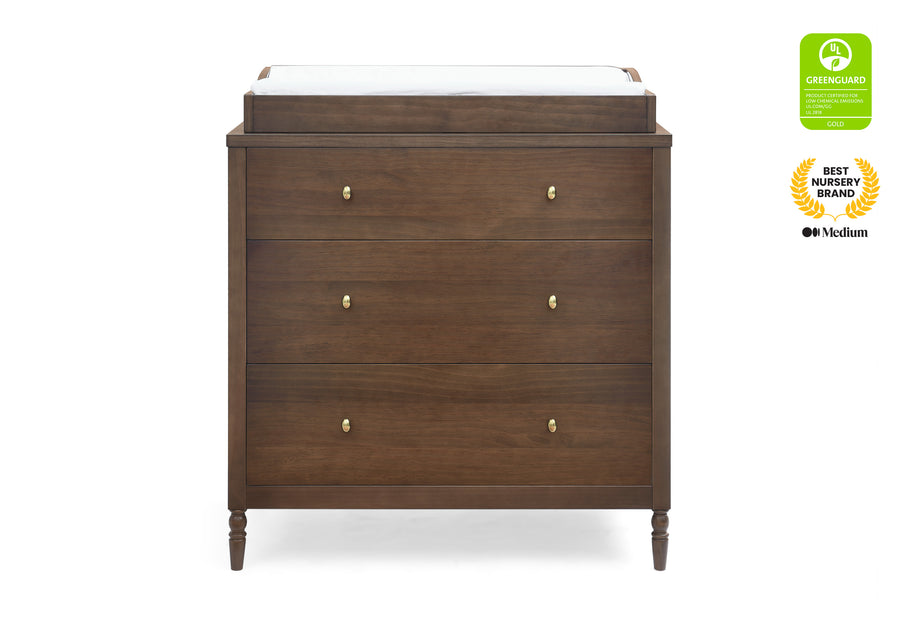 Teak Brown (1526) 2-Serena 3 Drawer Dresser with Changing Top and Interlocking Drawers
