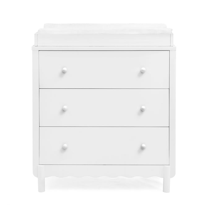 DCB: Bianca White (130) 7-William 3 Drawer Dresser with Changing Top and Interlocking Drawers