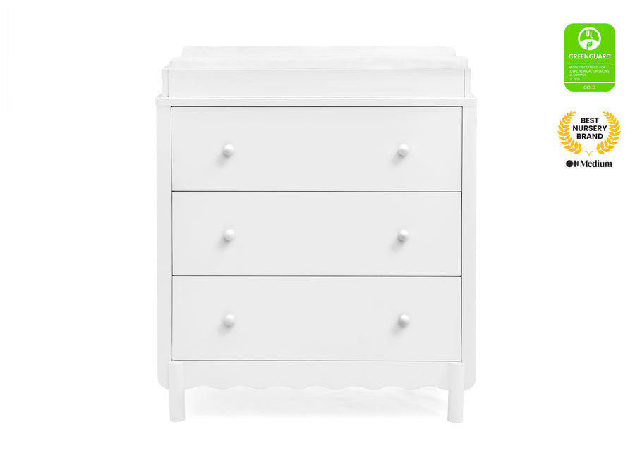 Bianca White (130) 2-William 3 Drawer Dresser with Changing Top and Interlocking Drawers