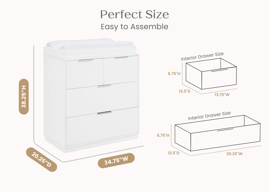 Bianca White (130) 98-Forever 4 Drawer Dresser with Changing Top and Interlocking Drawers - Naturals Collection