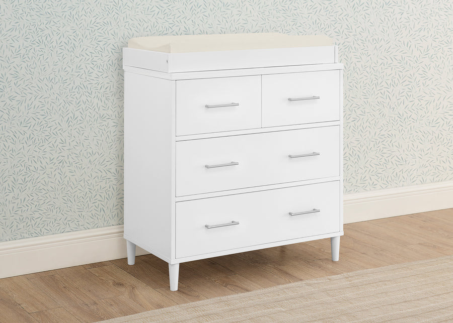 Bianca White (130) 1-Classic 4 Drawer Dresser with Changing Top and Interlocking Drawers
