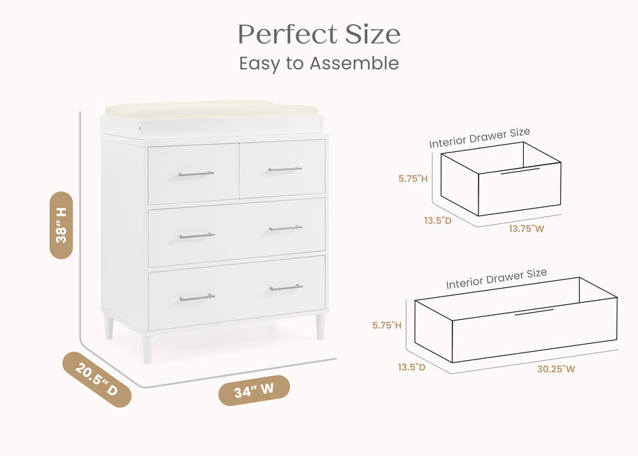 Bianca White (130) 5-Classic 4 Drawer Dresser with Changing Top and Interlocking Drawers