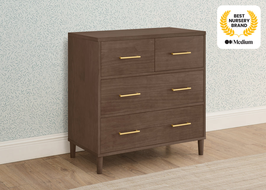 Teak Brown (1526) 34-Classic 4 Drawer Dresser with Changing Top and Interlocking Drawers