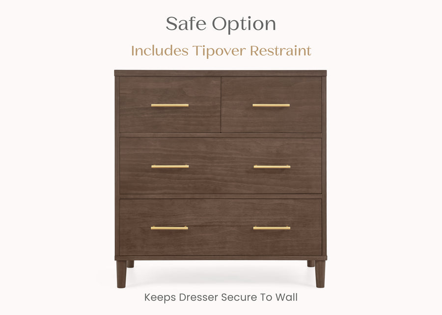 Teak Brown (1526) 39-Classic 4 Drawer Dresser with Changing Top and Interlocking Drawers