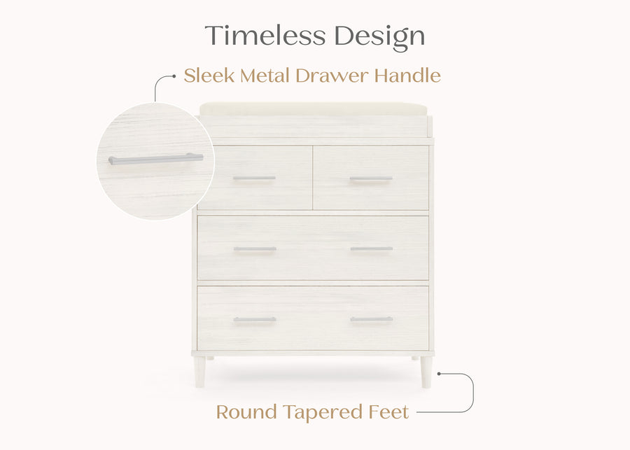 Antique White (1545) 72-Classic 4 Drawer Dresser with Changing Top and Interlocking Drawers