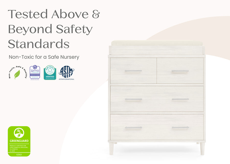 Antique White (1545) 73-Classic 4 Drawer Dresser with Changing Top and Interlocking Drawers