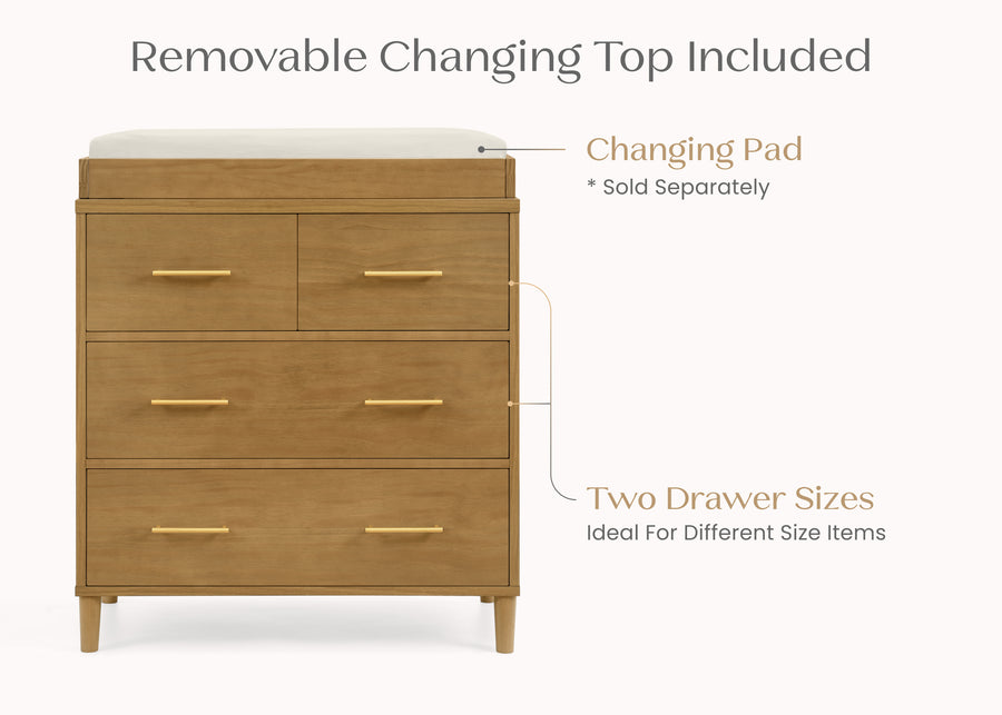 Acorn (755) 19-Classic 4 Drawer Dresser with Changing Top and Interlocking Drawers