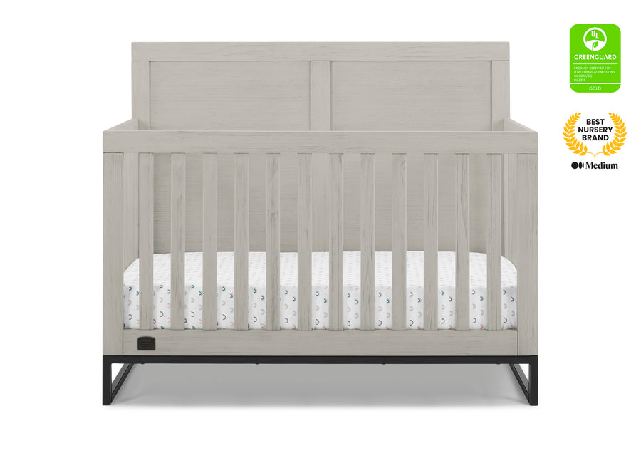 Gray crib with white mattress on a white background 28-Foundry 6-in-1 Convertible Crib
