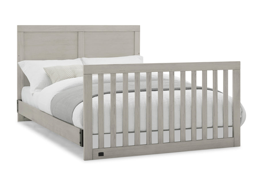 Gray crib with white mattress on a white background 32-Foundry 6-in-1 Convertible Crib