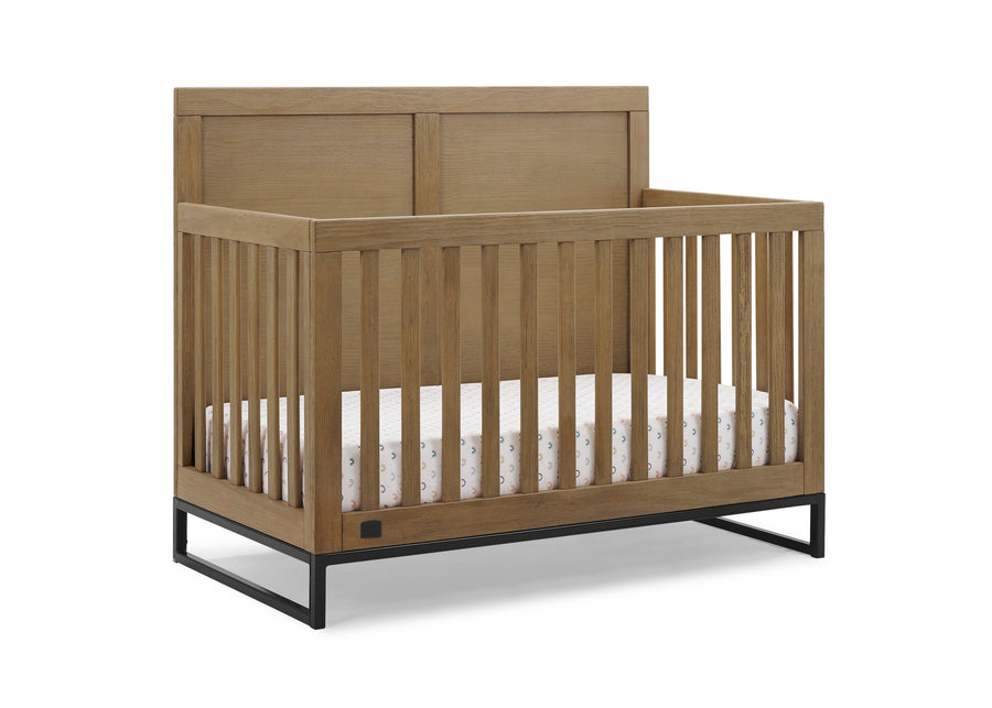 Wooden crib with white mattress on a white background 20-Foundry 6-in-1 Convertible Crib