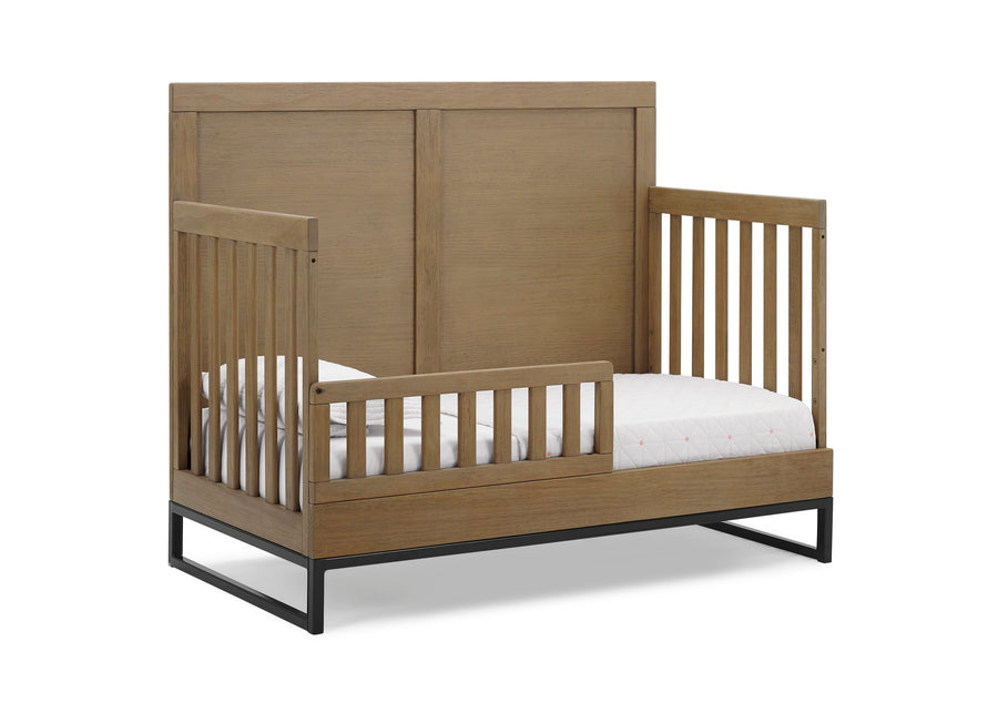 Wooden crib with white mattress on a white background 21-Foundry 6-in-1 Convertible Crib