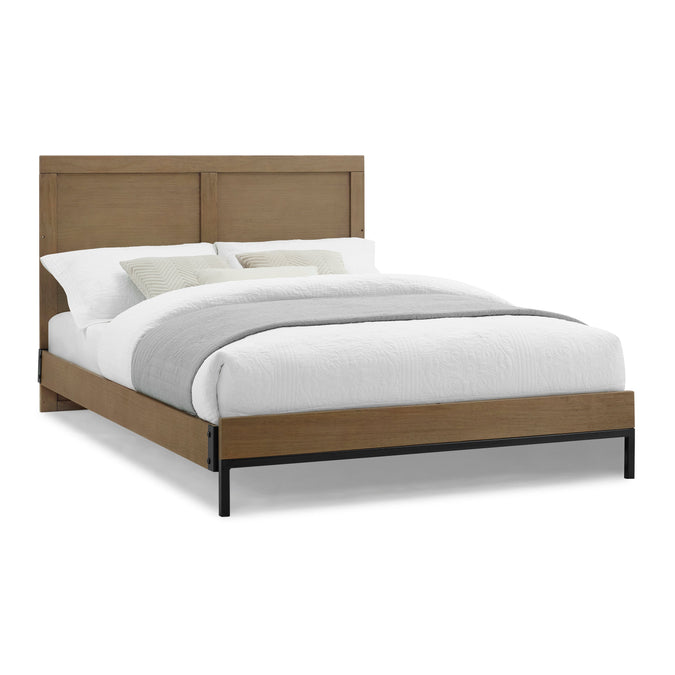 Wooden bed frame with white bedding on a white background 25-Foundry 6-in-1 Convertible Crib