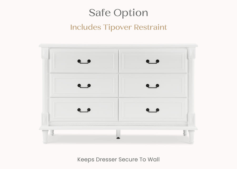 Bianca White (130) 7-Juliette 6 Drawer Dresser with Changing Top and Interlocking Drawers