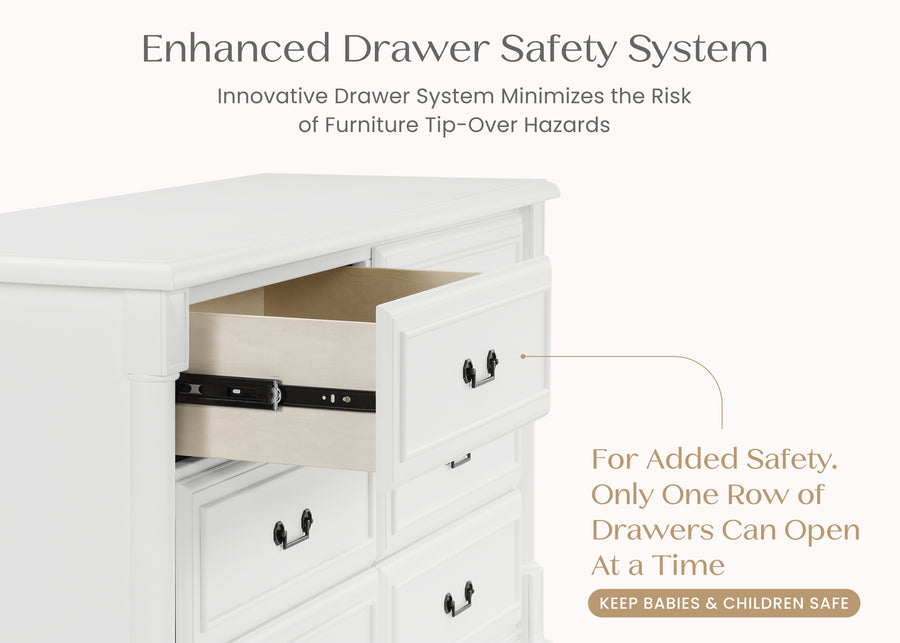 Bianca White (130) 6-Juliette 6 Drawer Dresser with Changing Top and Interlocking Drawers