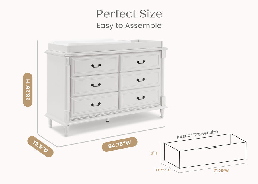 Moonstruck Grey (1351) 19-Juliette 6 Drawer Dresser with Changing Top and Interlocking Drawers