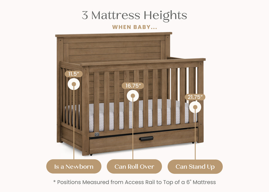 Aged Oak (845) 41-Caden 6-in-1 Convertible Crib with Trundle Drawer