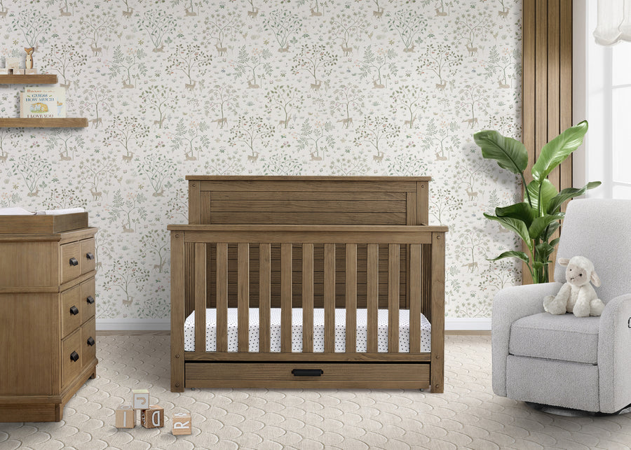 Aged Oak (845) 36-Caden 6-in-1 Convertible Crib with Trundle Drawer