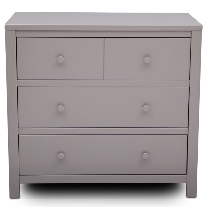 Gray dresser with four drawers on a white background
