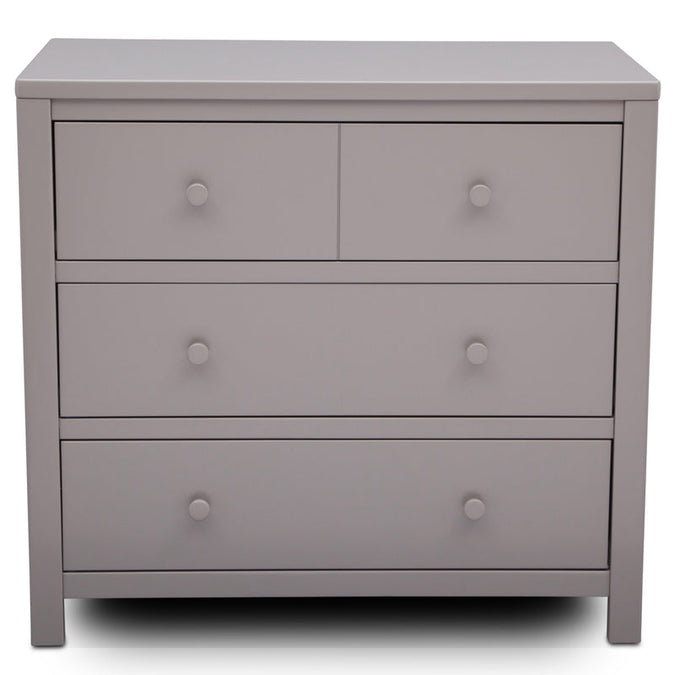 Gray dresser with four drawers on a white background 8-3 Drawer Dresser with Interlocking Drawers