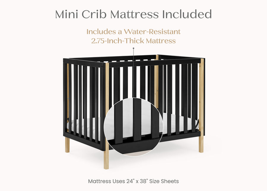 Ebony with Natural (1482) 18-Gio Mini Crib with 2.75-Inch Mattress