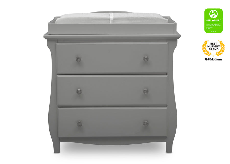 Grey (026) 2-Lancaster 3 Drawer Dresser with Changing Top and Interlocking Drawers