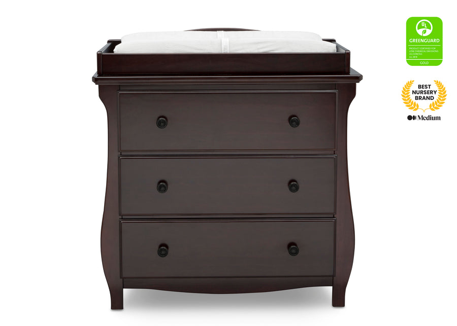 Dark Chocolate (207) 15-Lancaster 3 Drawer Dresser with Changing Top and Interlocking Drawers
