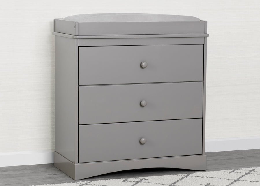 Grey (026) 1-Skylar 3 Drawer Dresser with Changing Top and Interlocking Drawers