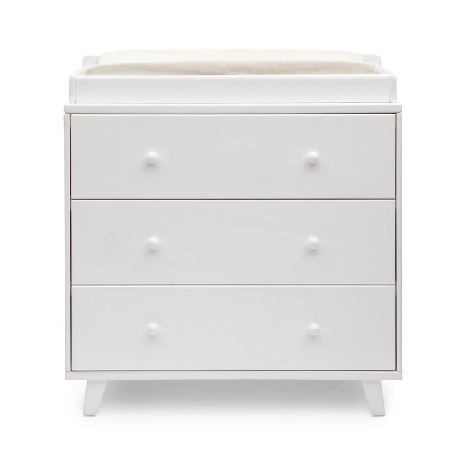 DCB:White (100) 5-Ava 3 Drawer Dresser with Changing Top and Interlocking Drawers
