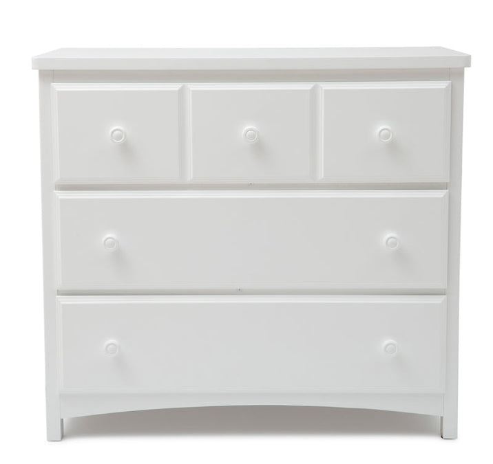 White dresser with four drawers on a white background 15-3 Drawer Dresser with Interlocking Drawers