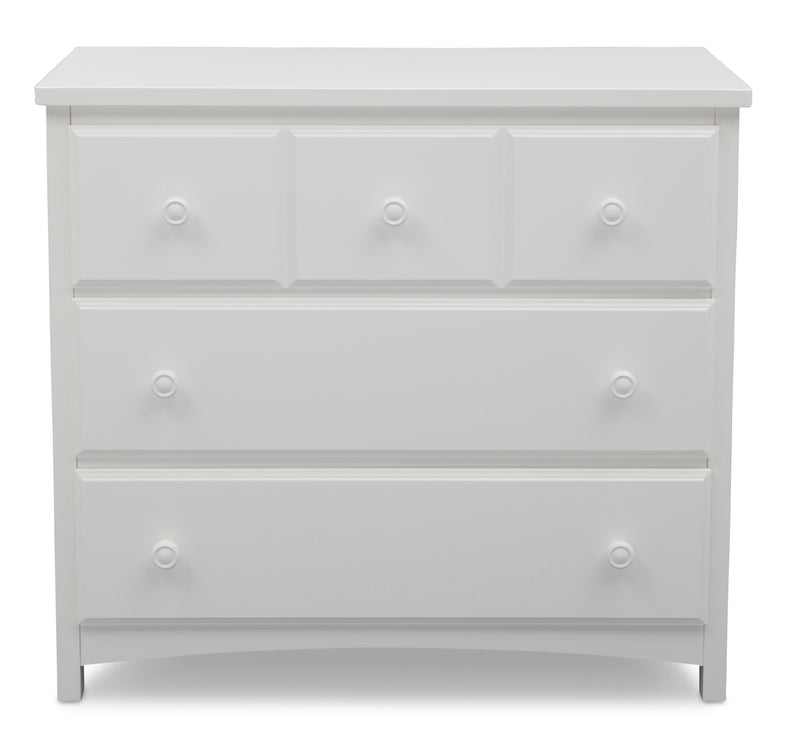 White dresser with four drawers on a white background