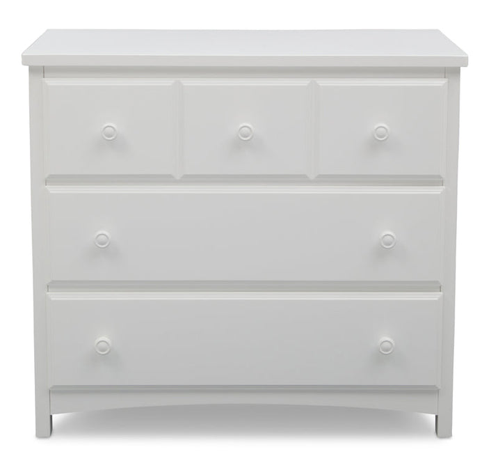 White dresser with four drawers on a white background 16-3 Drawer Dresser with Interlocking Drawers