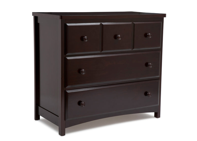 Dark brown dresser with four drawers on a white background 18-3 Drawer Dresser with Interlocking Drawers