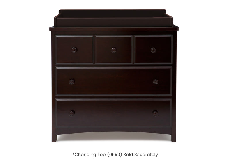 Dark wood dresser with four drawers on a white background 20-3 Drawer Dresser with Interlocking Drawers